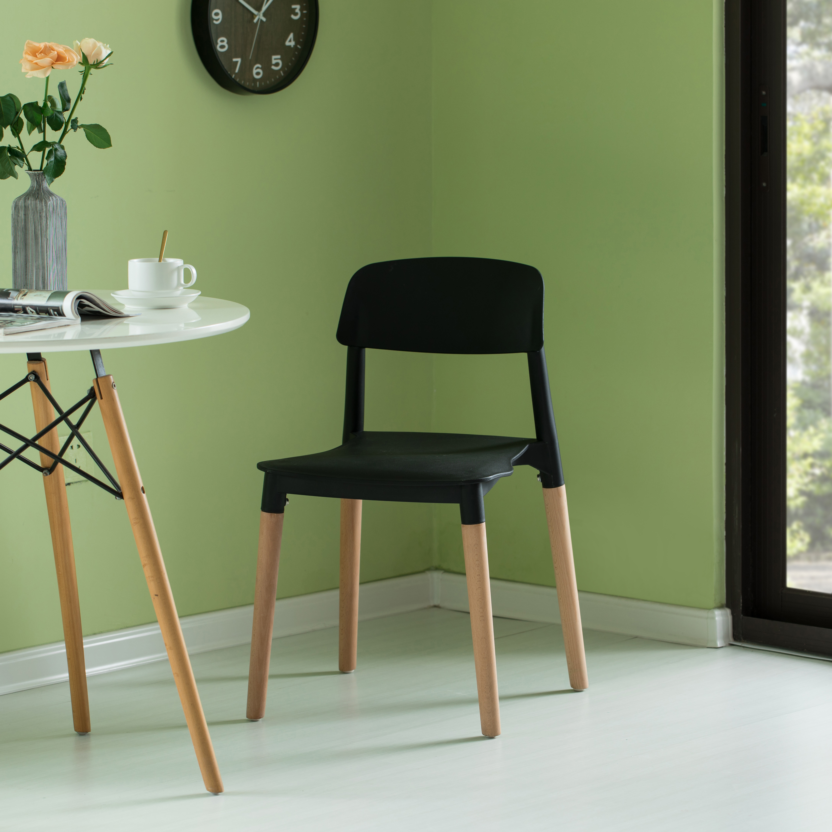 Modern Plastic Dining Chair Open Back with Beech Wood Legs